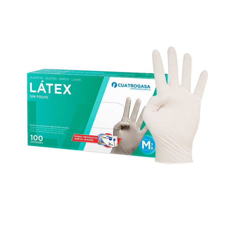Guantes de Latex sin polvo T - M Cuatrogasa, 100 un.