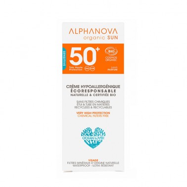 Solar Facial SPF50+ Hipoalergénico Bio Alphanova, 50 gr.