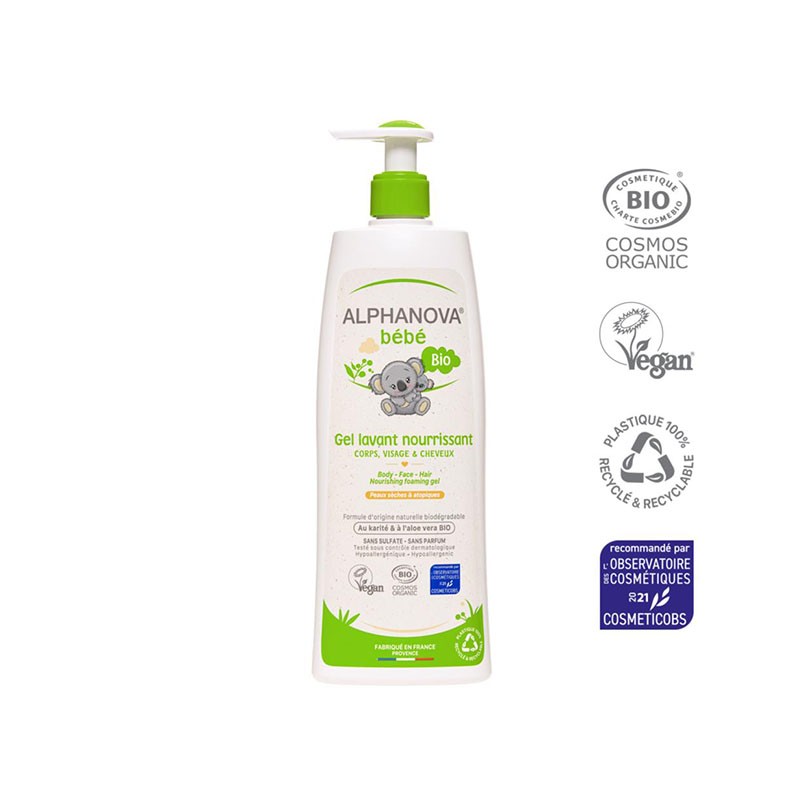 Gel Dermolimpiador Nutritivo Bebe BIO Alphanova, 500 ml.