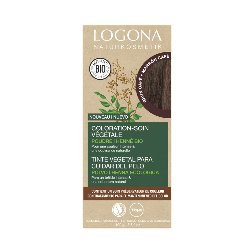 Colorante vegetal castaño café Logona, 100 gr.