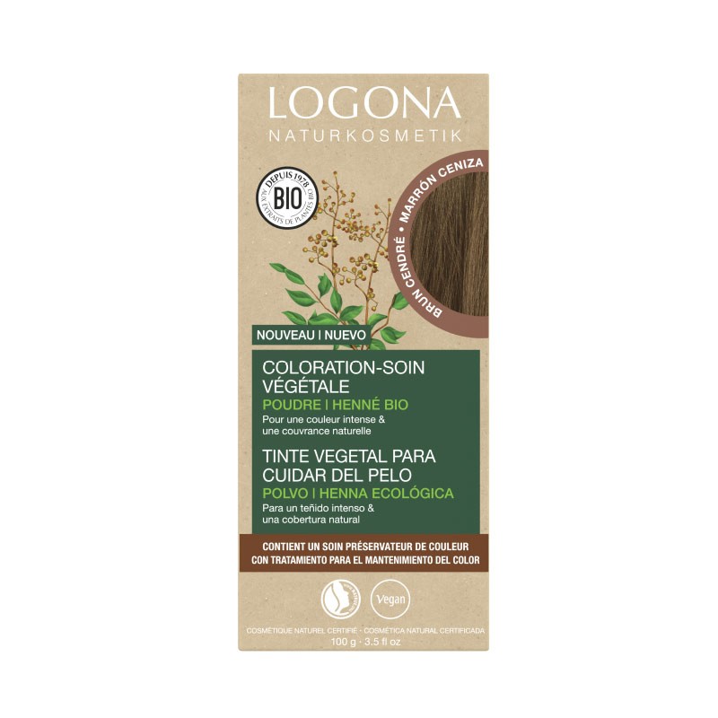 Colorante vegetal castaño ceniza Logona, 100 gr.
