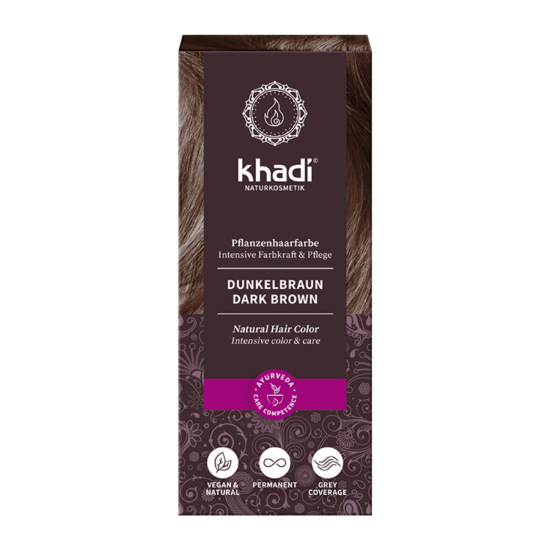 Tinte herbal color castaño oscuro Khadi, 100 gr.