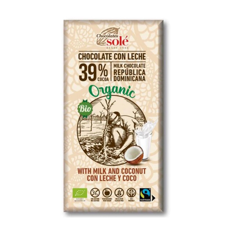 Chocolate con leche y coco Chocolates Solé, 100 gr.