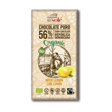 Chocolate Negro 56% con Limón Chocolates Solé, 100 gr.