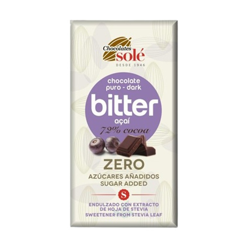 Chocolate Negro 72% con Açai y Stevia Chocolates Solé, 100 gr.