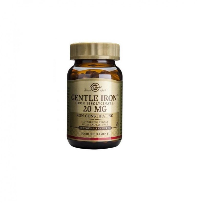 Hierro Gentle (no estriñe) 20 mg Solgar, 90 cap.