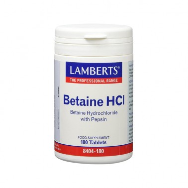 Betaina HCI 324 mg. Pepsina 5 mg. Lamberts, 180 comp.