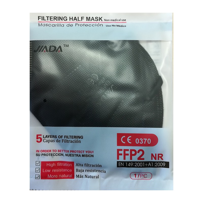 Mascarilla FFP2 NR CE0370 EN 149:2001 + A12009 NEGRA, 1 unidad