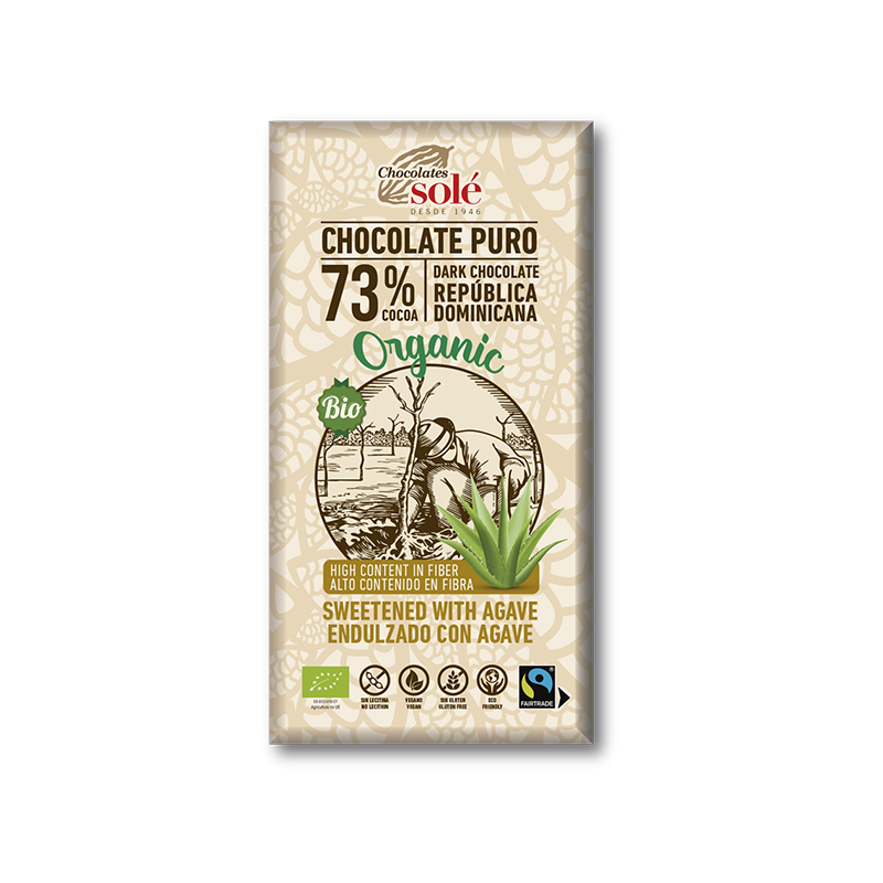 Chocolate Negro 73% con Agave Chocolates Solé, 100 gr.