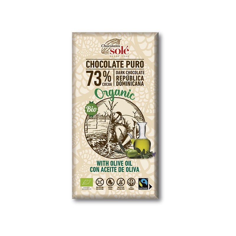 Chocolate Negro 73% con Aceite de Oliva Chocolates Solé, 100 gr.
