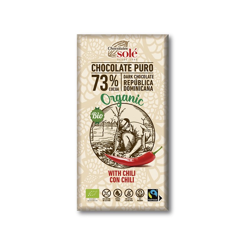 Chocolate Negro 73% con Chili Chocolates Solé, 100 gr.