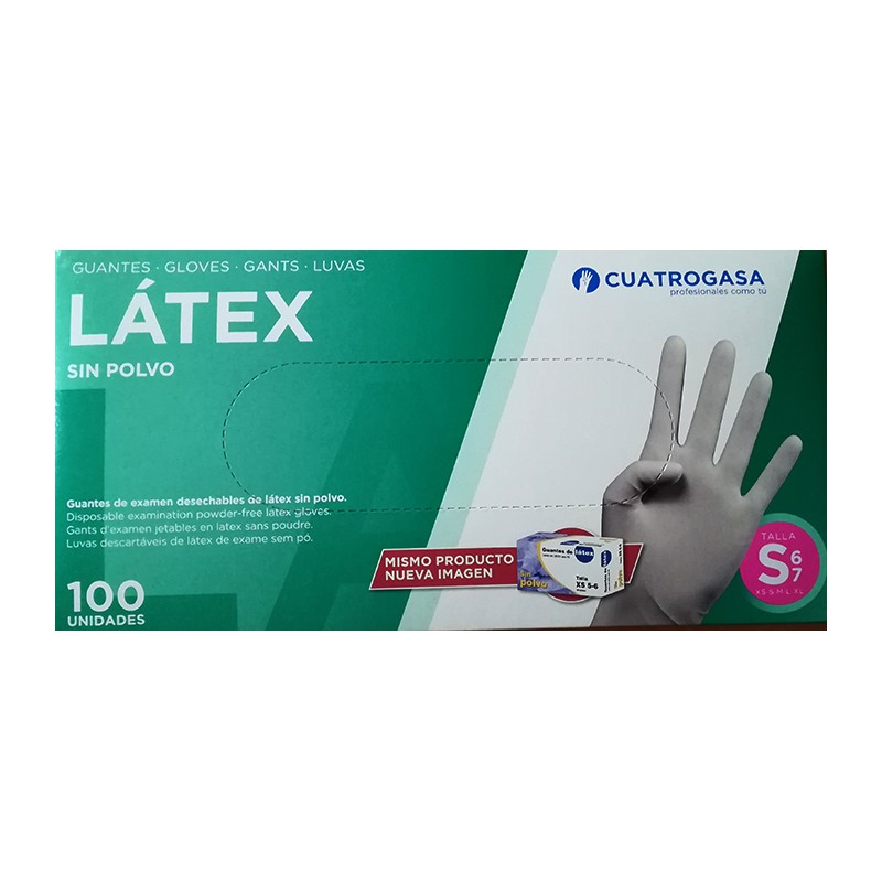 Guantes de Latex sin polvo T - S Cuatrogasa, 100 un.